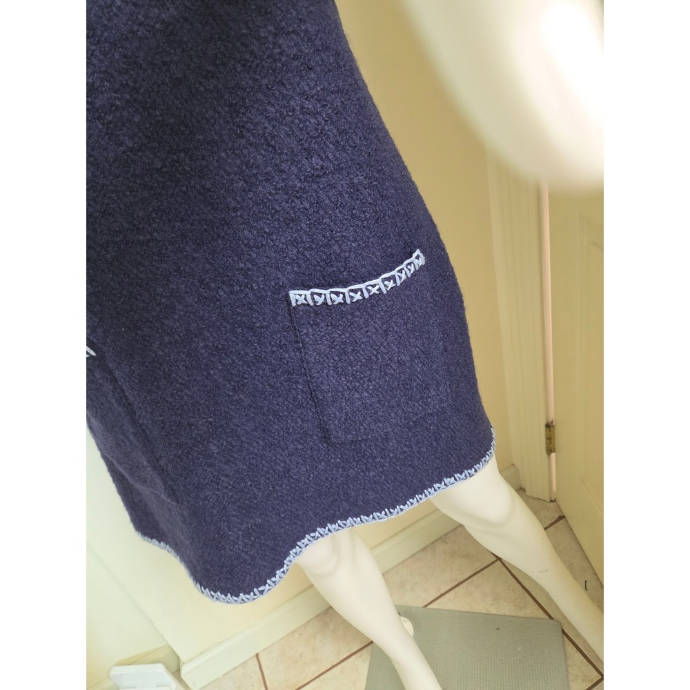 Sail to Sable Navy Blue Wool Blend Boucle Embroidered Shift Dress Size 8 - Picture 6 of 11